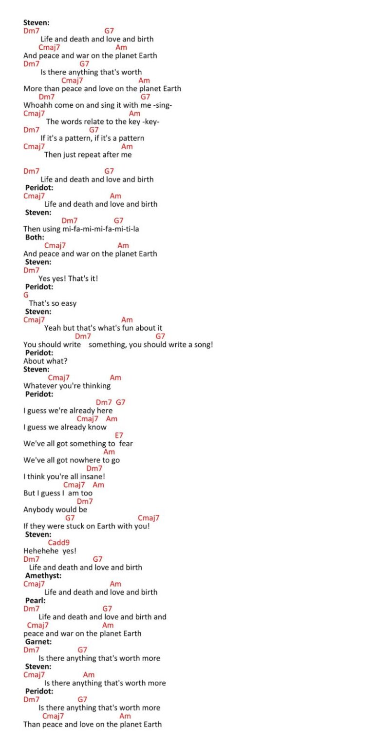 Peace and Love on the Earth Ukulele Chords by Steven Universe