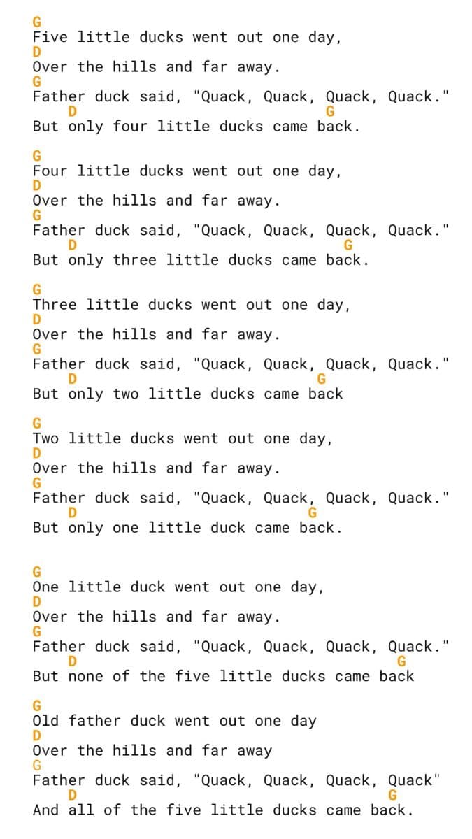 Five Little Ducks Guitar Chords
